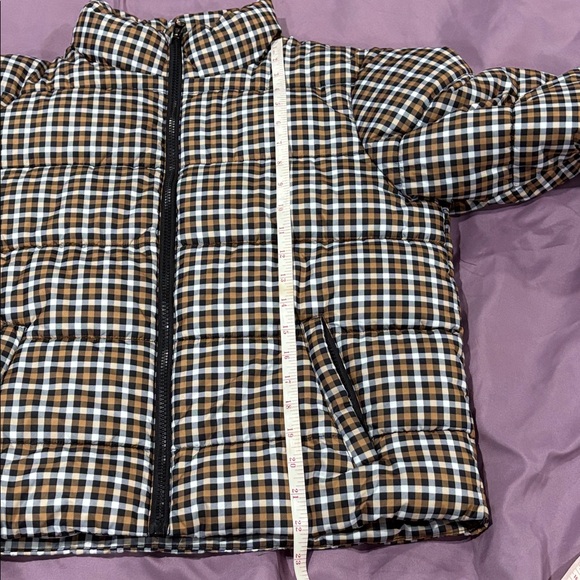 Time and Tru Checkered Puffer Jacket - Brown Black and White - Picture 6 of 8